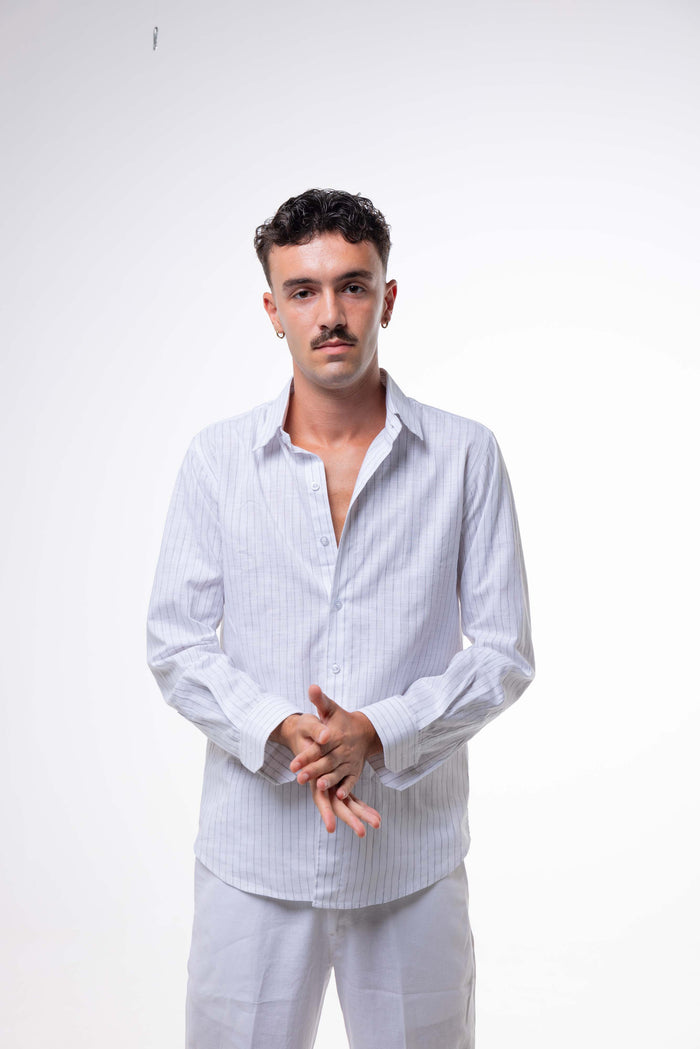 Camicia LINO BIANCA con Righe