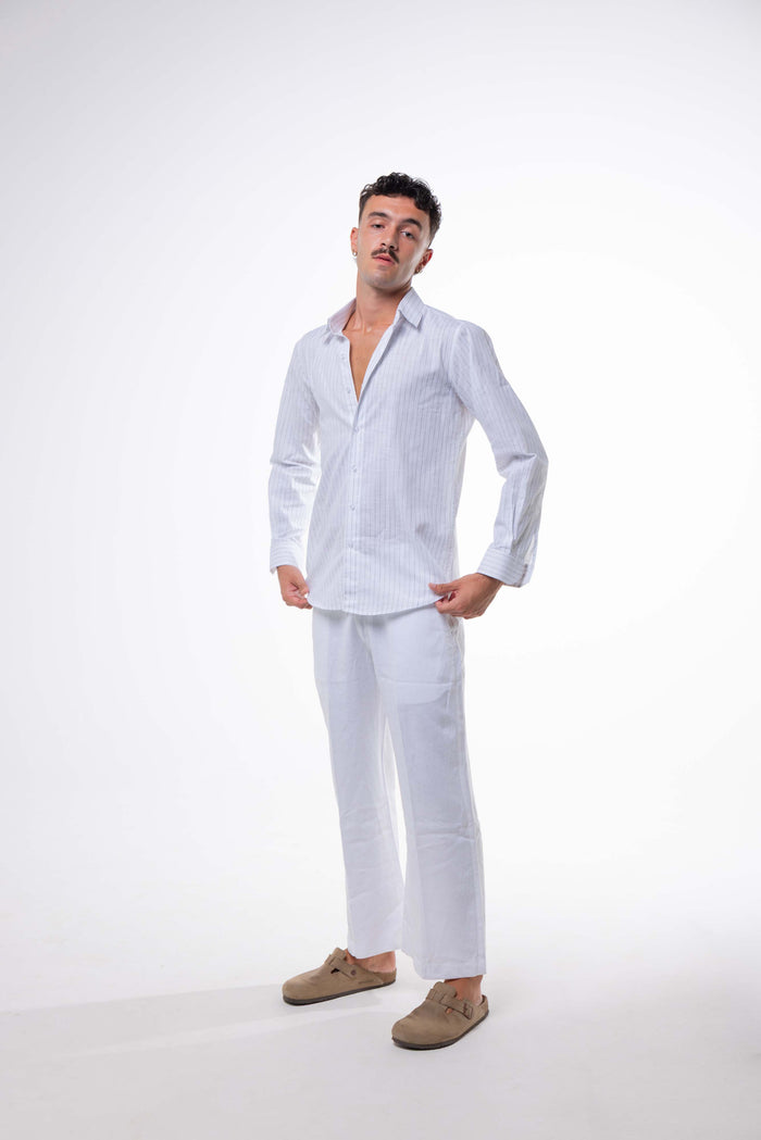 Camicia LINO BIANCA con Righe