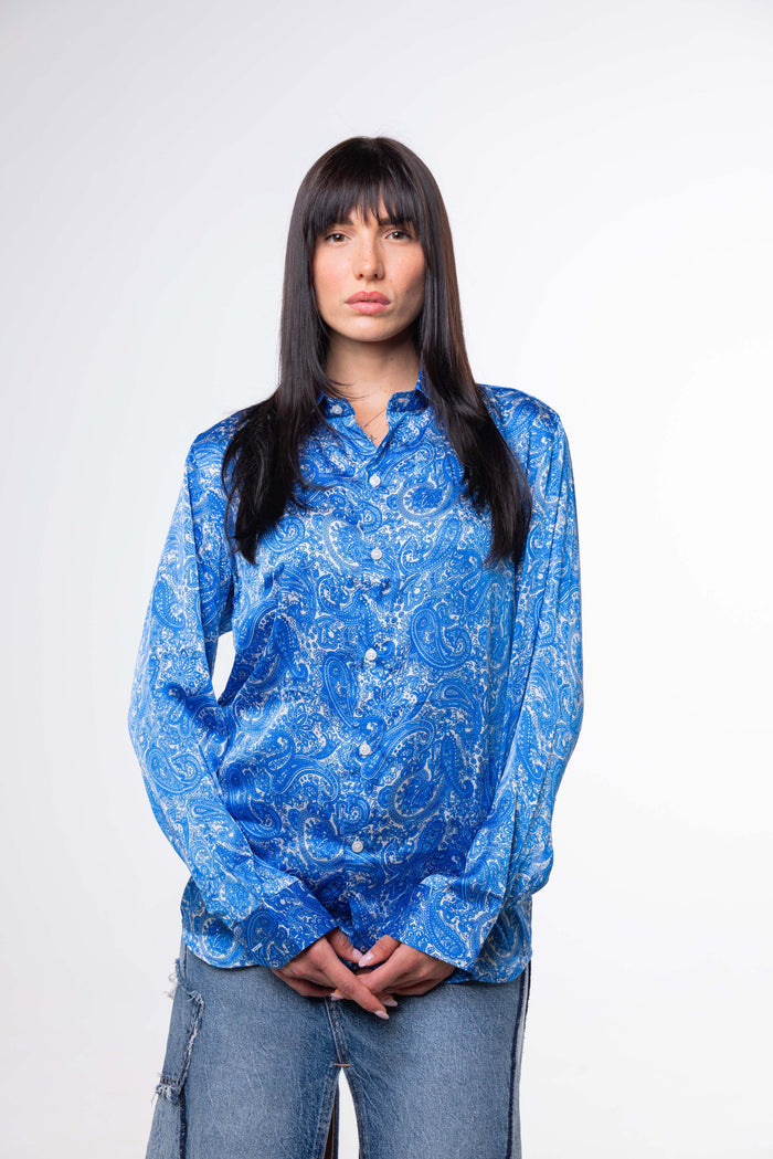 Camicia SETA Blu con Fantasia