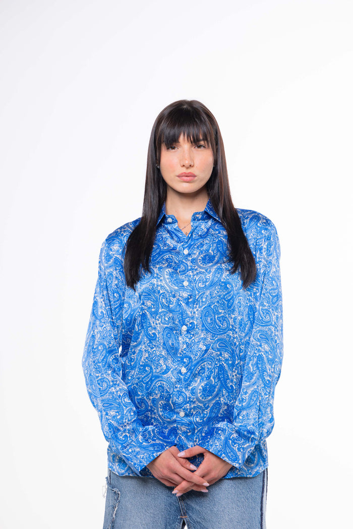 Camicia SETA Blu con Fantasia