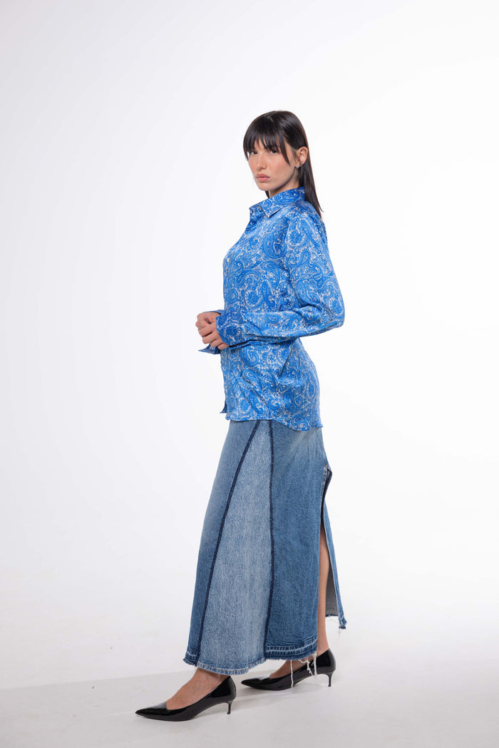 Camicia SETA Blu con Fantasia