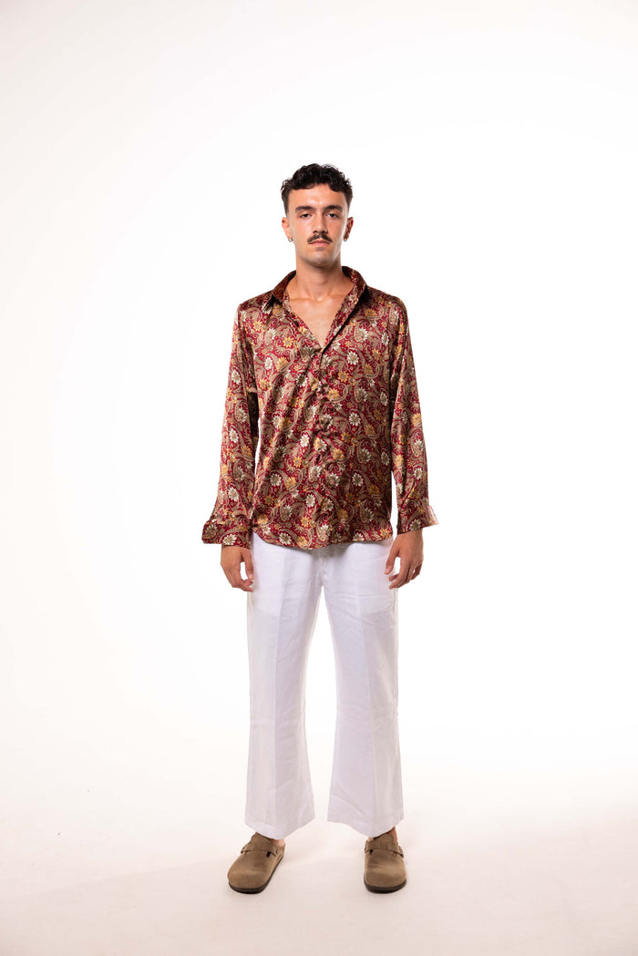 Camicia SETA Bordeaux con Fantasia ORO