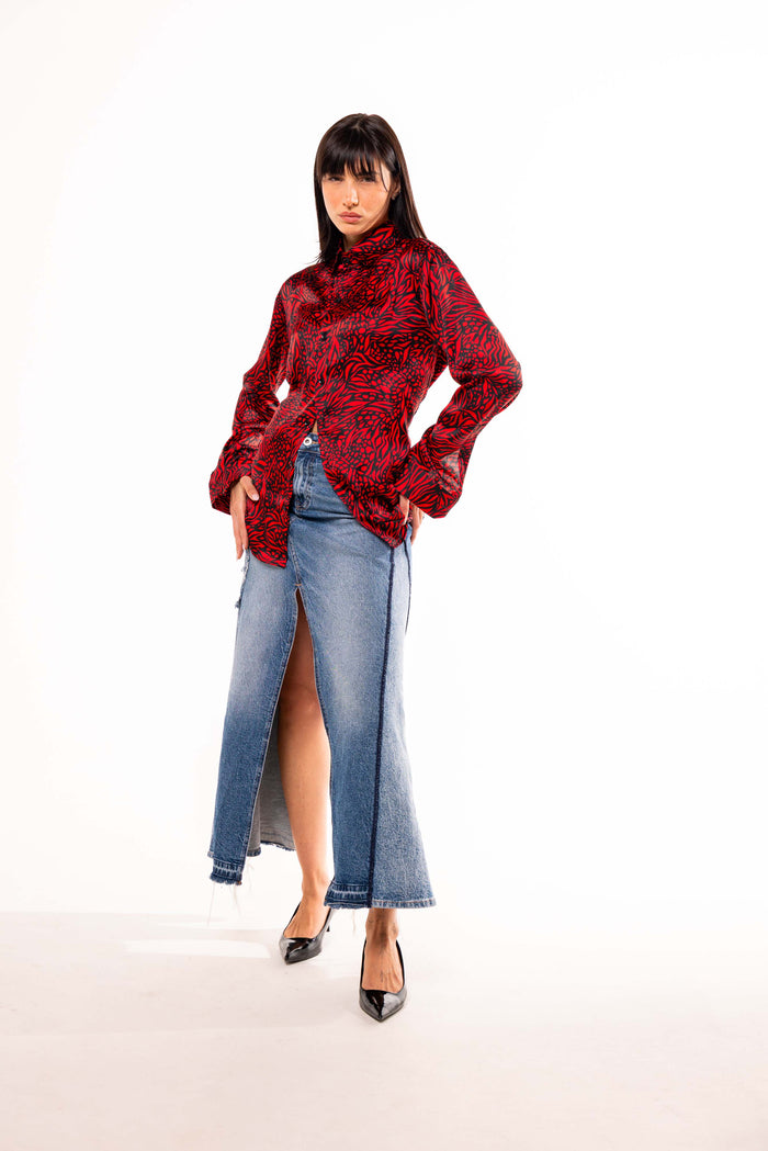 Camicia SETA Rossa con Fantasia Zebrata