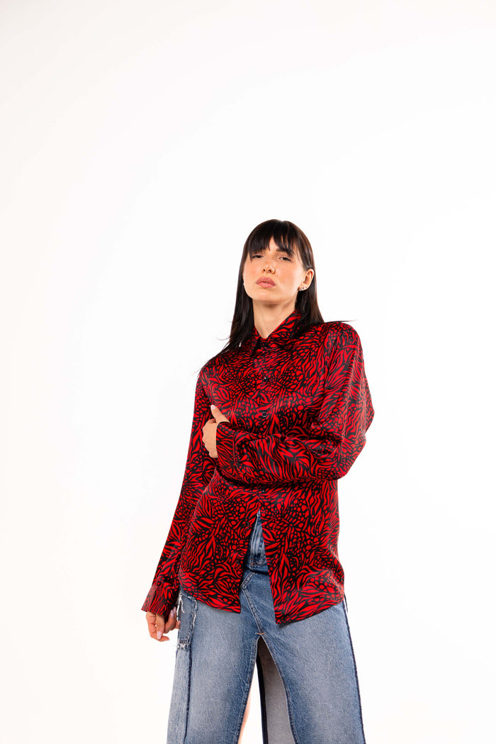 Camicia SETA Rossa con Fantasia Zebrata