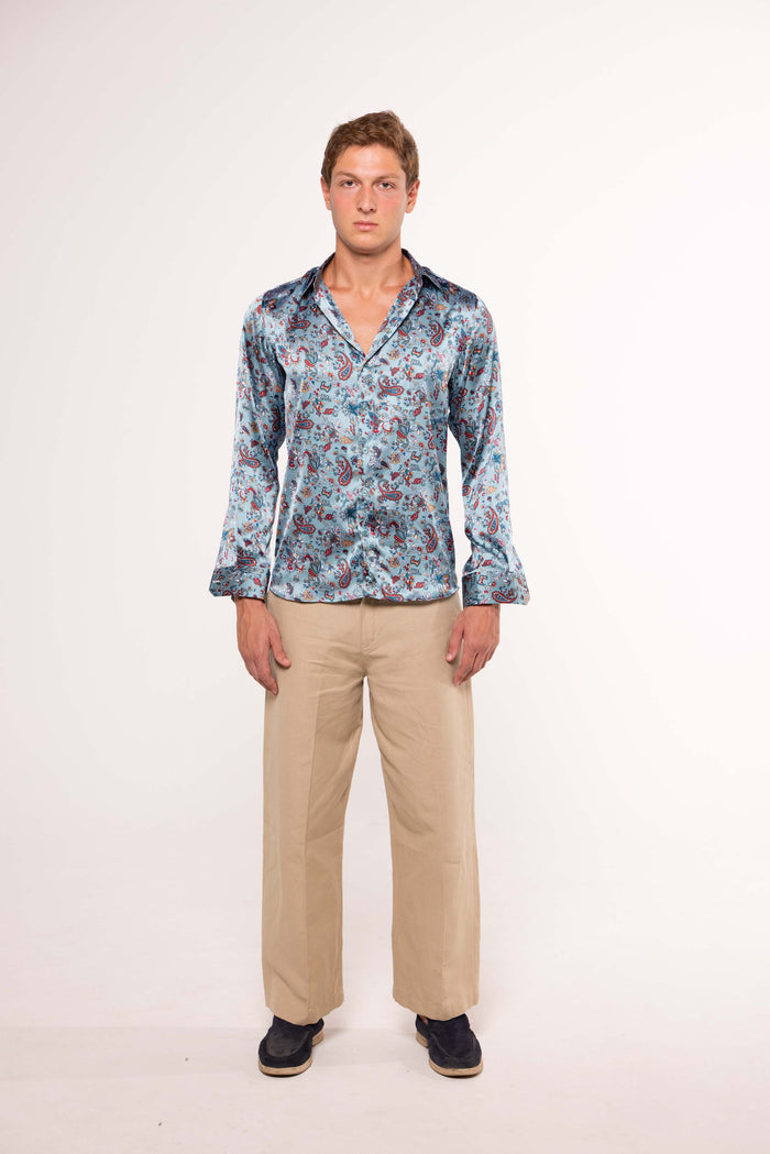 Camicia SETA Celesta con Fantasia FLOREALE