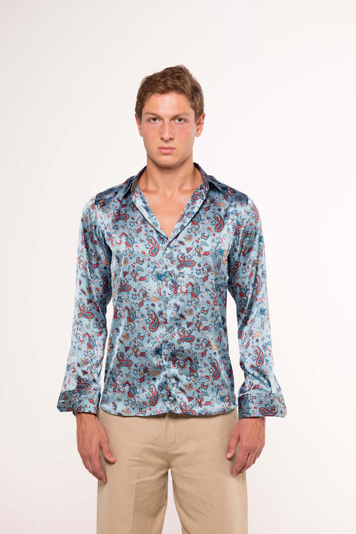 Camicia SETA Celesta con Fantasia FLOREALE