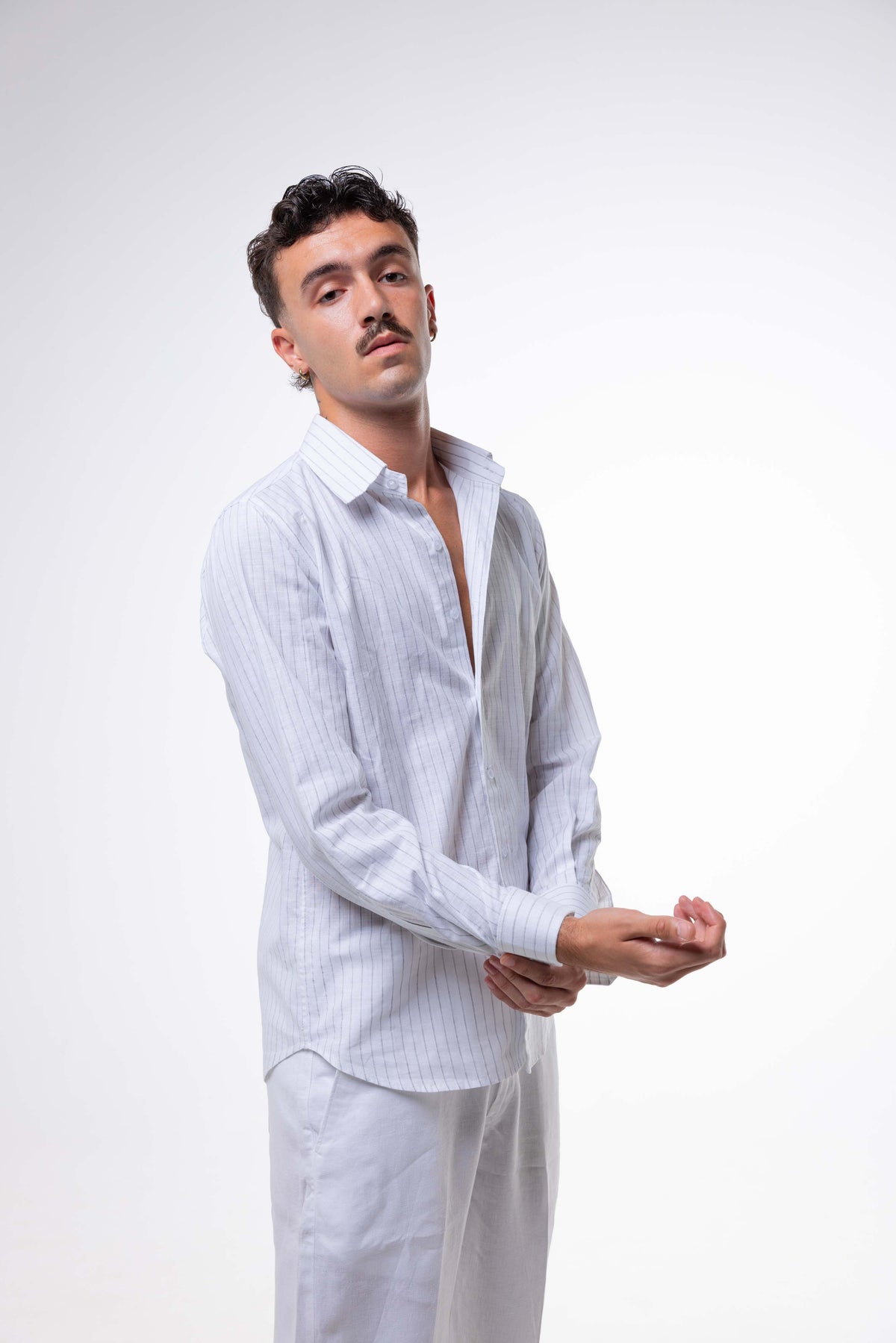 Camicia LINO BIANCA con Righe