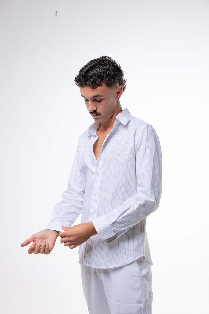 Camicia LINO BIANCA con Righe