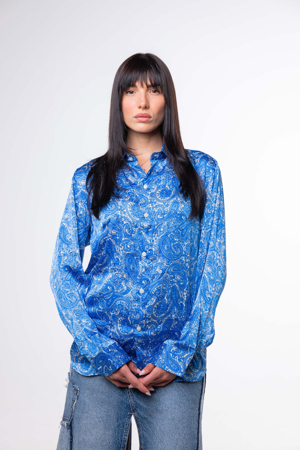 Camicia SETA Blu con Fantasia