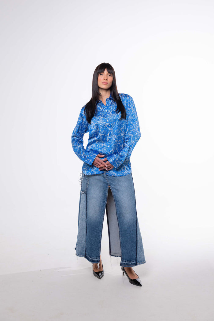 Camicia SETA Blu con Fantasia