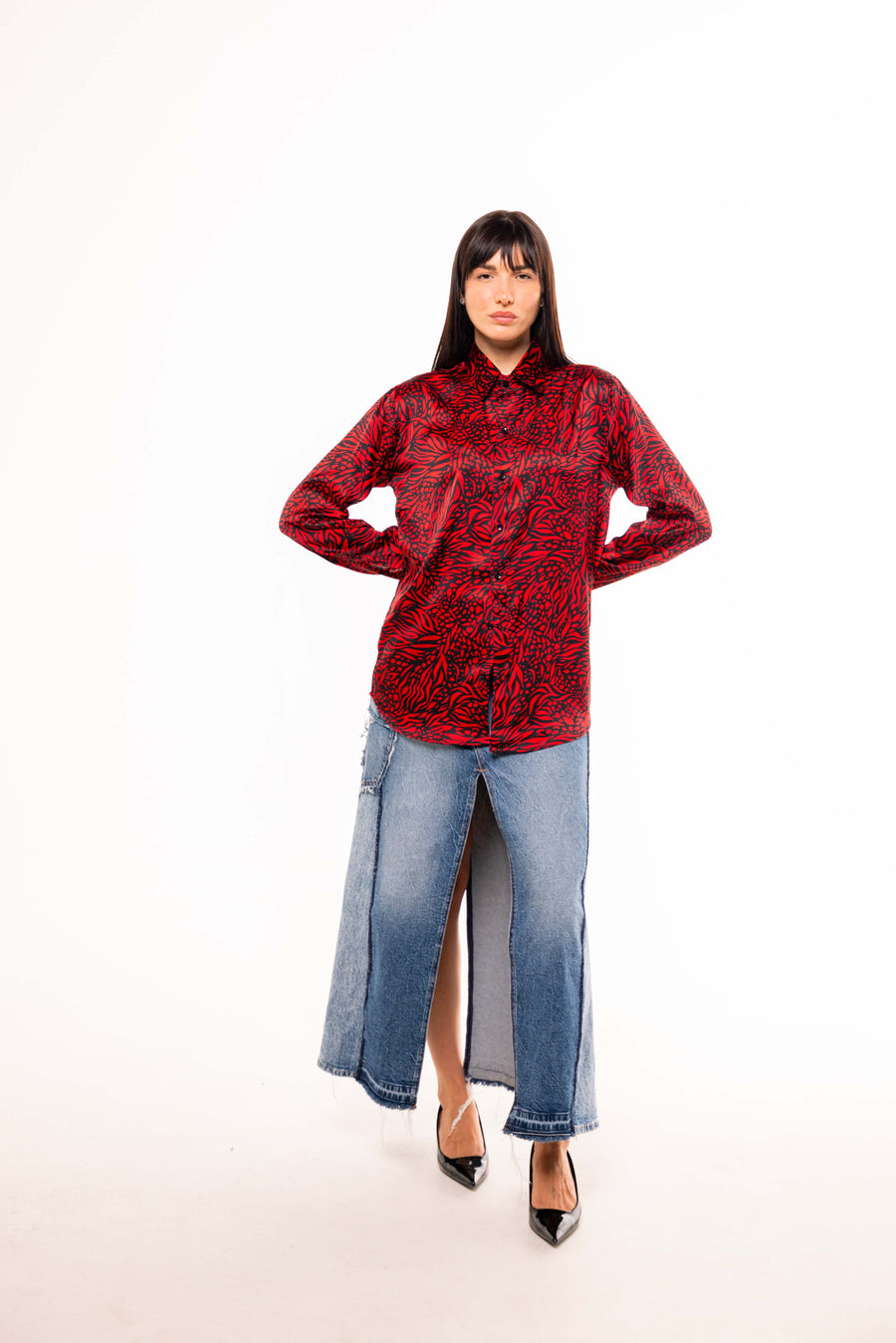 Camicia SETA Rossa con Fantasia Zebrata
