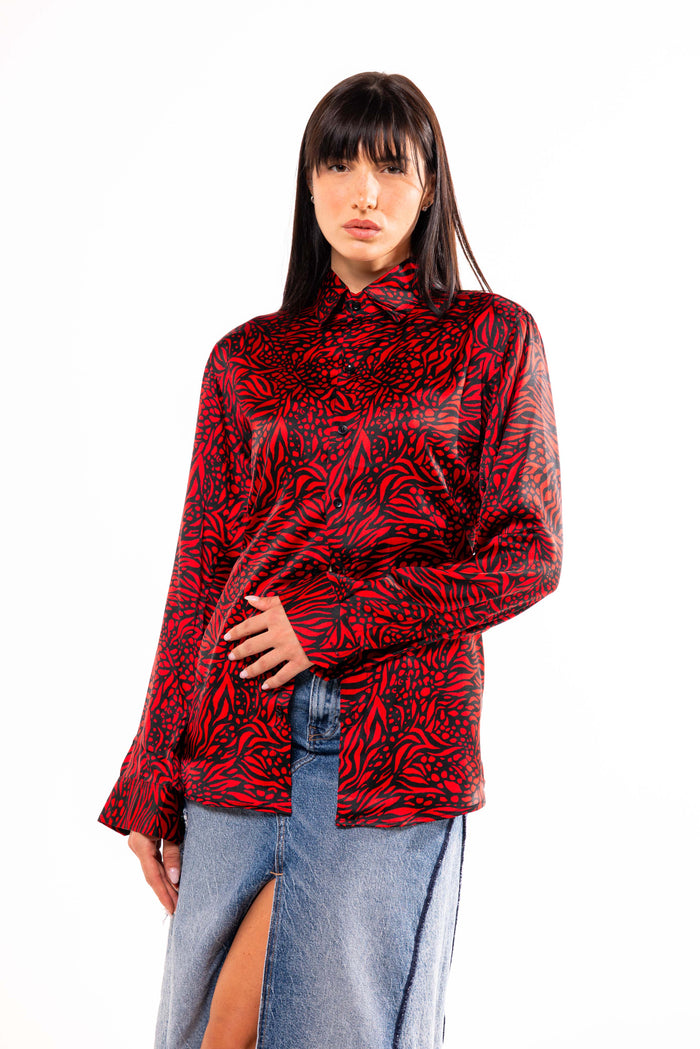 Camicia SETA Rossa con Fantasia Zebrata