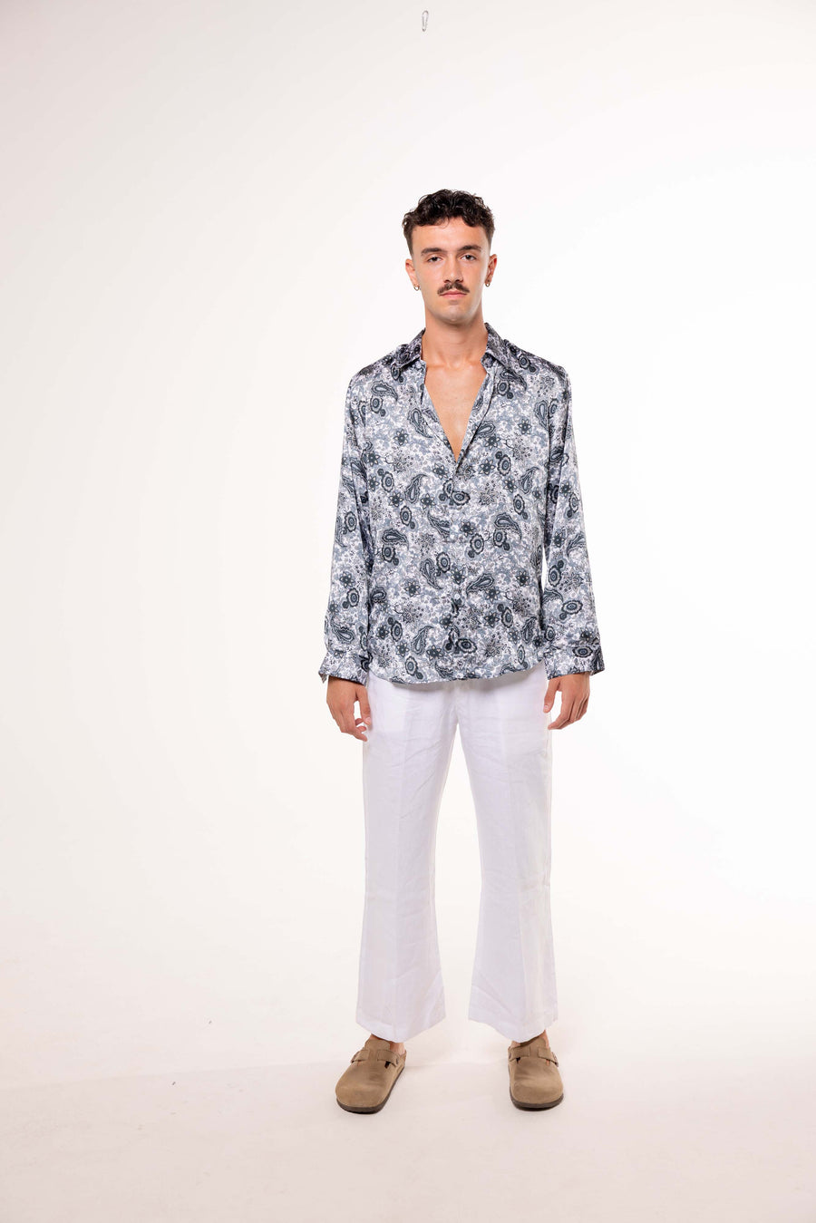 Camicia SETA Bianca Fantasie Grigie