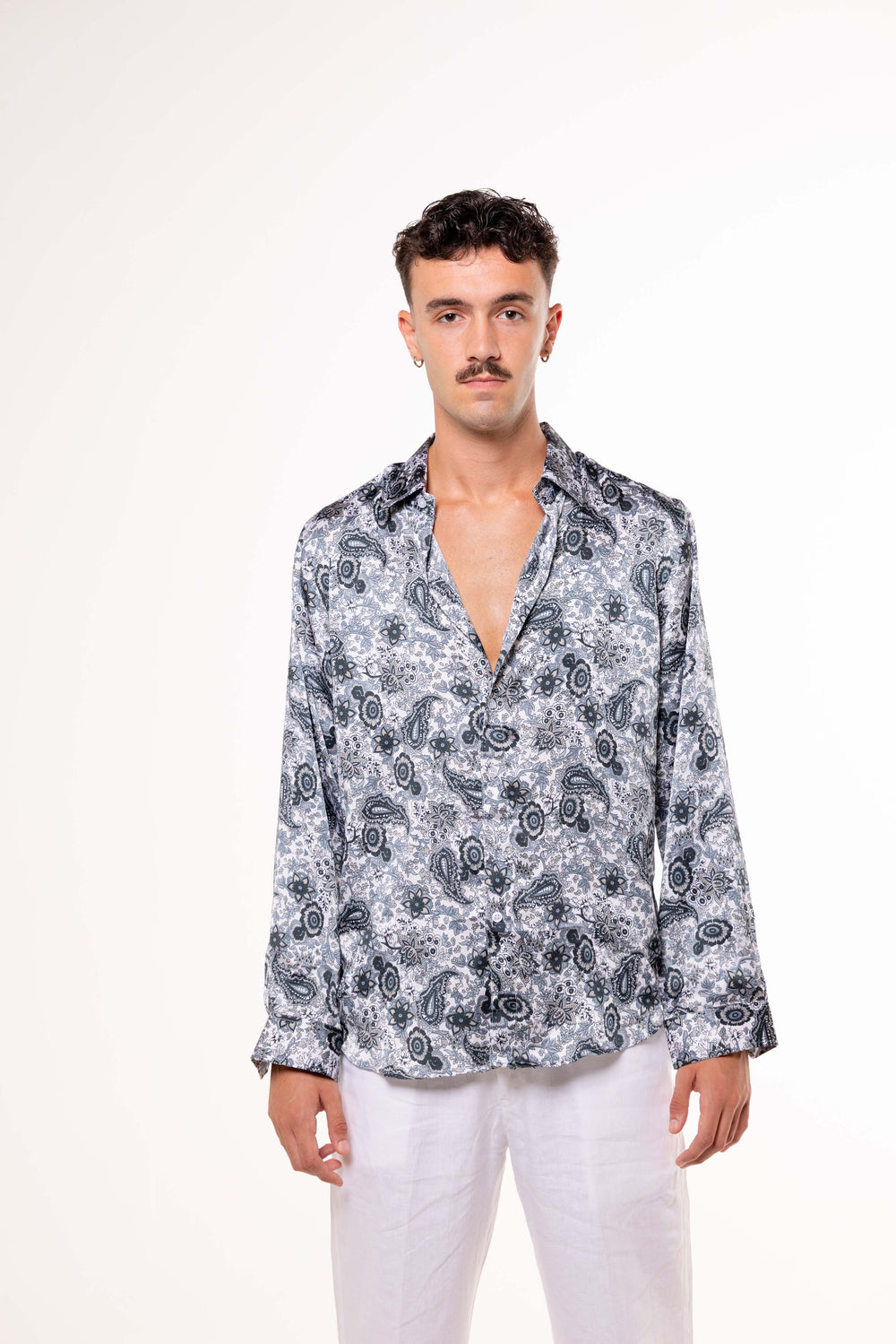 Camicia SETA Bianca Fantasie Grigie