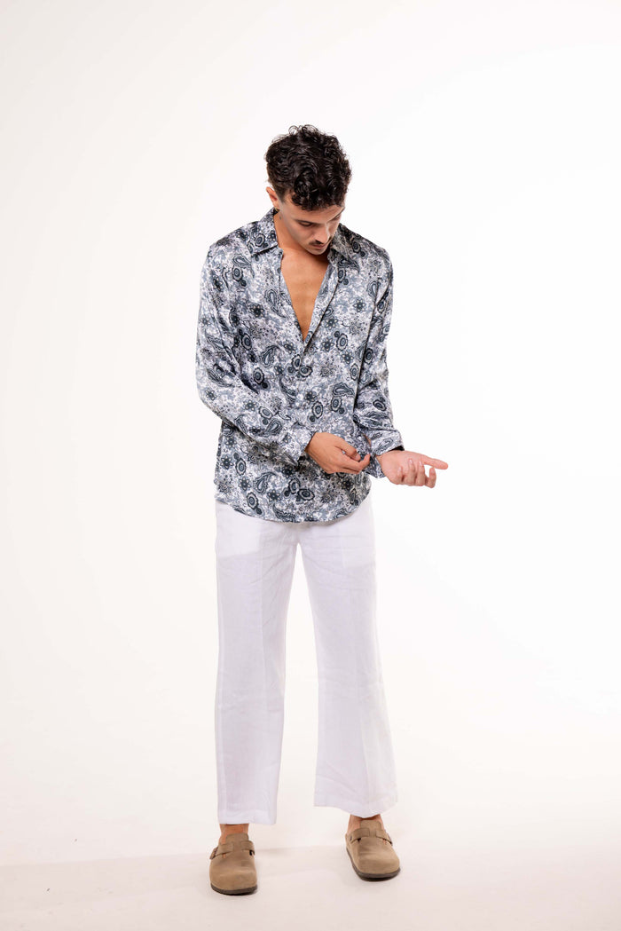 Camicia SETA Bianca Fantasie Grigie