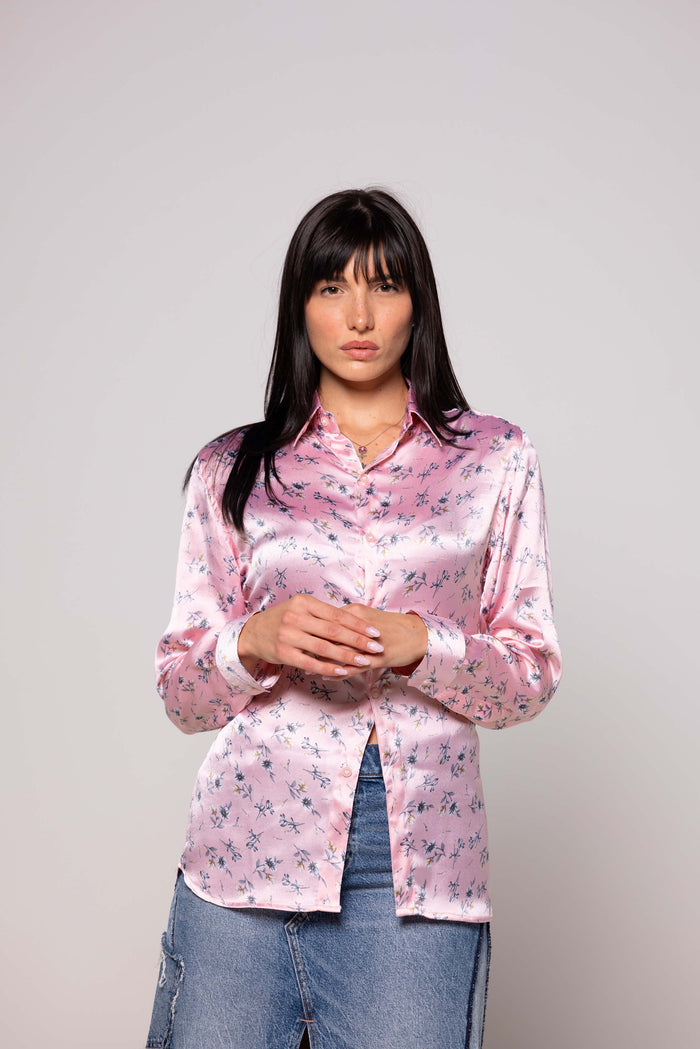 Camicia SETA Rosa con Fantasia